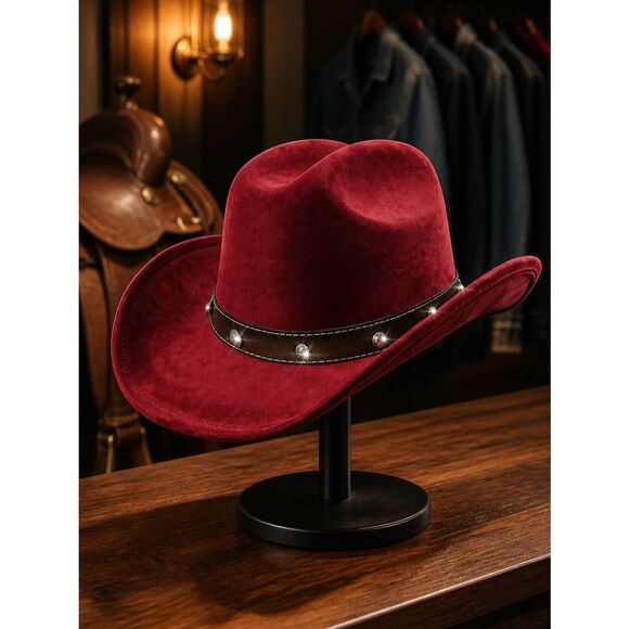 ?NWOT Pinkish Red Faux Suede Rhinestone Cowgirl Hat main image 10